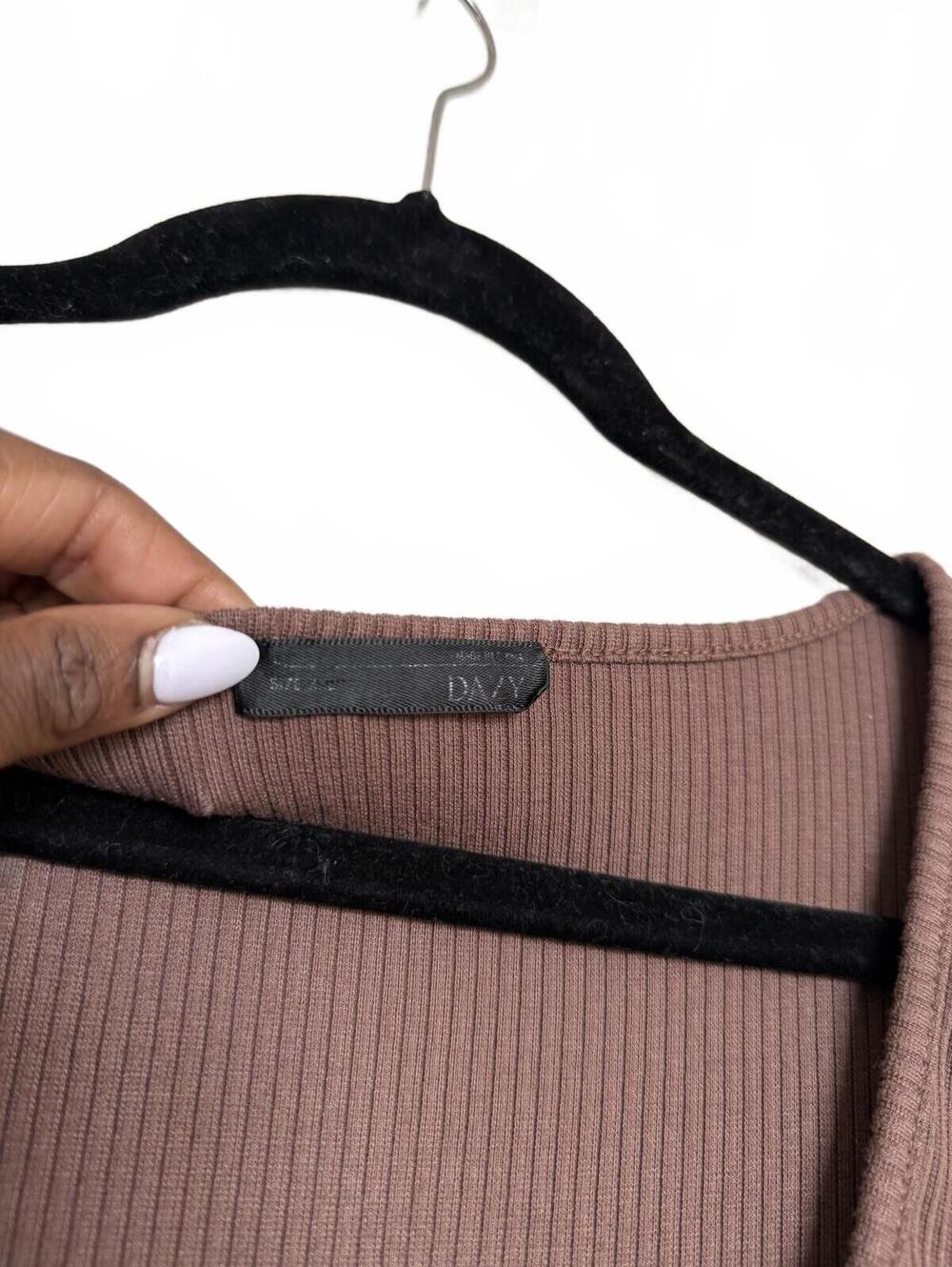 Ribbed Knit Short Sleeve Maxi Dress in Brown - Picture 3 of 5